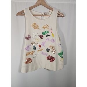 Anthropologie Postmark Sleeveless Sweater Sequined Beaded Artsy Boho Womens M